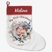 フローラリースベビーの初めてのクリスマス写真 ラージクリスマスストッキング (正面)