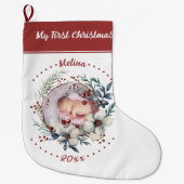 フローラリースベビーの初めてのクリスマス写真 ラージクリスマスストッキング (正面)