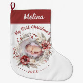 フローラリースベビー初めてのクリスマス赤 ラージクリスマスストッキング (正面)