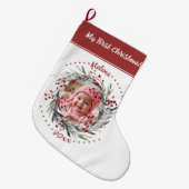 フローラリースベリーベビーの初めてのクリスマス写真 ラージクリスマスストッキング (正面 (吊り時))