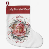 フローラリースベリーベビーの初めてのクリスマス写真 ラージクリスマスストッキング (正面)