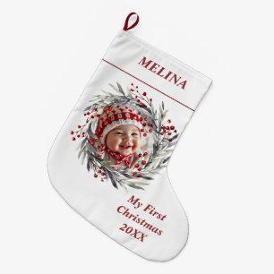 フローラリースベリーベビーの初めてのクリスマス写真 ラージクリスマスストッキング