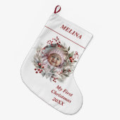 フローラリースベリーベビーの初めてのクリスマス写真 ラージクリスマスストッキング (正面 (吊り時))