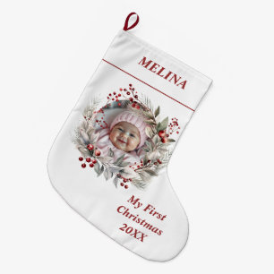フローラリースベリーベビーの初めてのクリスマス写真 ラージクリスマスストッキング