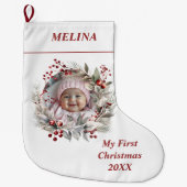 フローラリースベリーベビーの初めてのクリスマス写真 ラージクリスマスストッキング (正面)