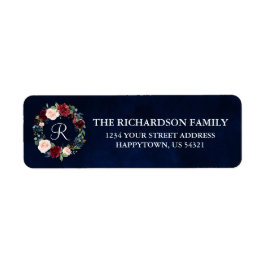 フローラリースホリデーモノグラムブルーアドレス ラベル