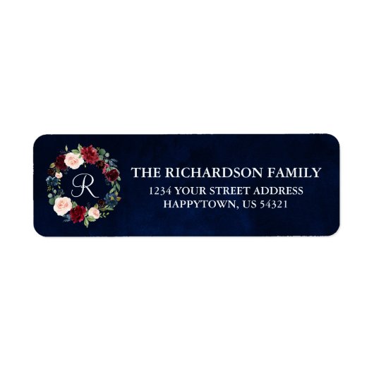 フローラリースホリデーモノグラムブルーアドレス ラベル (正面)