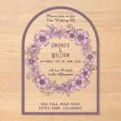 フローラリースミュートピンク色パレット透明 アクリル招待状 (正面)