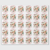 フローラリースメリークリスマスホリデー写真 ラッピングペーパー (フラット)