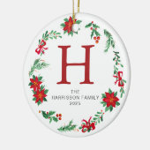 フローラリースモノグラムの家族の写真 セラミックオーナメント (左)