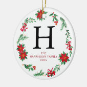 フローラリースモノグラムの家族の写真 セラミックオーナメント (左)