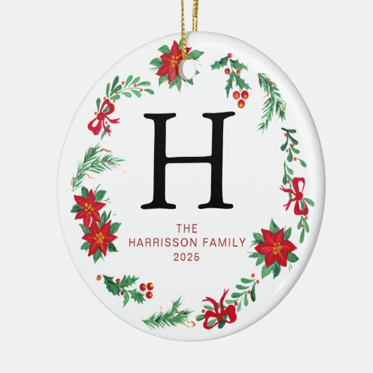 フローラリースモノグラムの家族の写真 セラミックオーナメント (左)