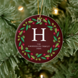 フローラリースモノグラムの家族の写真 セラミックオーナメント
