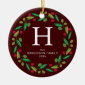 フローラリースモノグラムの家族の写真 セラミックオーナメント (正面)