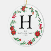 フローラリースモノグラムの家族の写真 セラミックオーナメント (左)
