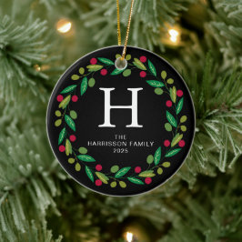 フローラリースモノグラムの家族の写真 セラミックオーナメント