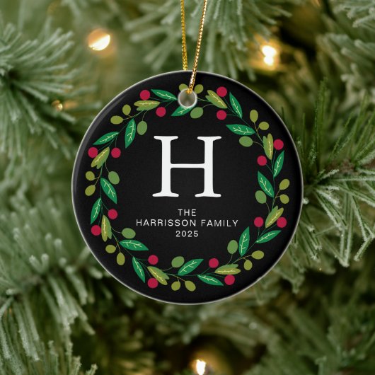 フローラリースモノグラムの家族の写真 セラミックオーナメント (ツリー)