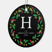 フローラリースモノグラムの家族の写真 セラミックオーナメント (左)