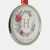 フローラリースモノグラム名前をカスタムする メタルオーナメント (右)