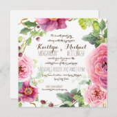 フローラリースリーフブランチベリーバラ牡丹 招待状 (正面/裏面)