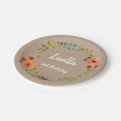 フローラリースヴィンテージ誕生日クラフト紙プレート ペーパープレート (アングル)