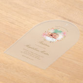 フローラリース写真 | バプテスマ招待状 アクリル招待状 (レイダウン)