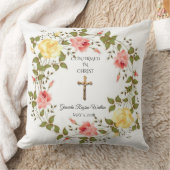 フローラリース十字架イエローピンクローズ クッション (ブランケット)