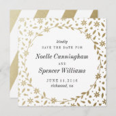 フローラリース日付カードをゴールドフォイルに保存 セーブザデート (正面/裏面)