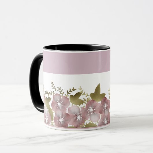 フローラリース春サマーピンク花グリーンlea マグカップ (正面左)