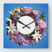 フローラリース時計 スクエア壁時計 (正面)