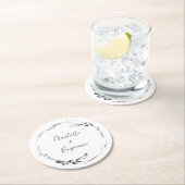フローラリース書道カスタムウェディングホワイト ラウンドペーパーコースター (インサイチュ)