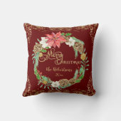 フローラリース水カラーメリークリスマスレッド金ゴールド クッション (裏面)