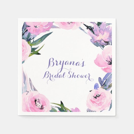 フローラリース水彩エレガントブライダルシャワー スタンダードカクテルナプキン (正面)