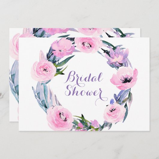 フローラリース水彩エレガントブライダルシャワー 招待状 (正面/裏面)