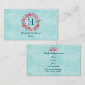 フローラリース水彩フラワーピンクと紫 名刺 (正面/裏面)