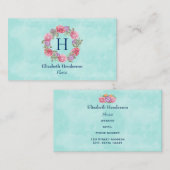 フローラリース水彩フラワーピンクと紫 名刺 (正面/裏面)