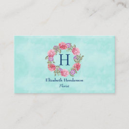 フローラリース水彩フラワーピンクと紫 名刺