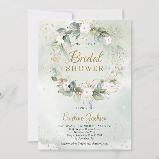 フローラリース白薔薇グリーンユーカリ 招待状 (正面)