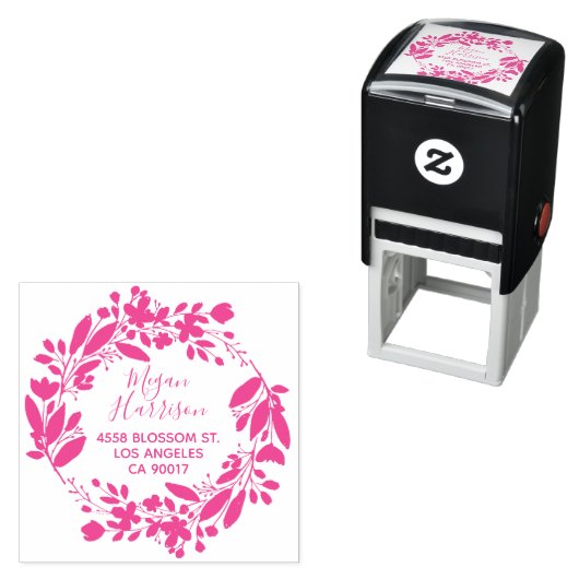 フローラリース硬化性明るい赤紫色差出人住所 セルフインキングスタンプ (インサイチュ)