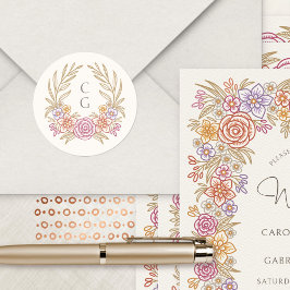 フローラリース秋モノグラム結婚クレスト ラウンドシール