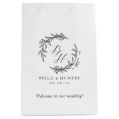 フローラリース結婚イニシャルモノグラムウェルカム ミディアムペーパーバッグ (正面)