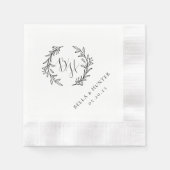 フローラリース結婚イニシャルモノグラム紙 縁ありカクテルナプキン (正面)