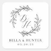 フローラリース結婚イニシャルモノグラム スクエアシール (正面)