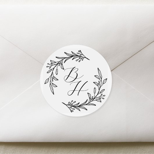 フローラリース結婚イニシャルモノグラム ラウンドシール