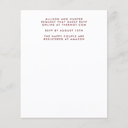 フローラリース結婚式招待状 (裏面)