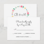 フローラリース結婚式RSVPカード 出欠カード (正面/裏面)