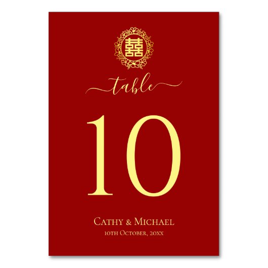 フローラリース赤い二重中国の結婚幸福 テーブルナンバー (裏面)