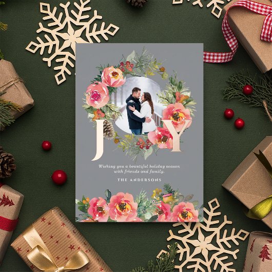 フローラリース赤ジョイ植物性クリスマスフォト 箔シーズンカード