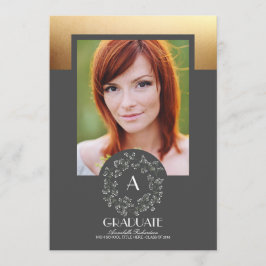 フローラリース金ゴールドテクスチャ写真の卒業 招待状