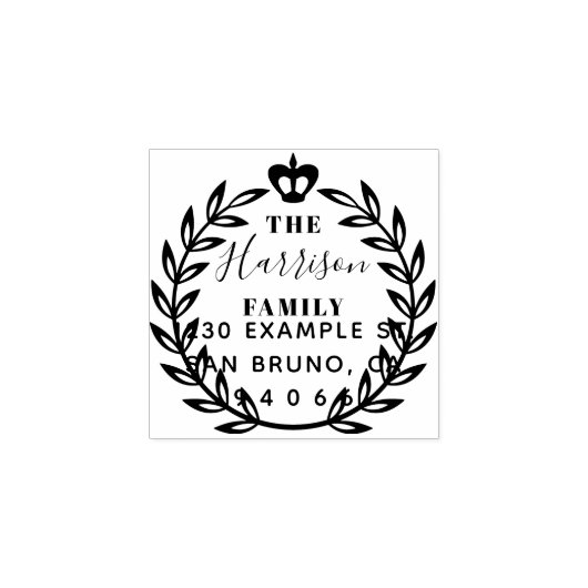 フローラリース&クラウンファミリーネーム差出人住所 ラバースタンプ (インプリント)